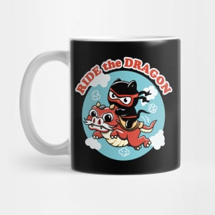 Ride The Dragon | Kawaii Ninja Cat Riding A Red Dragon Mug